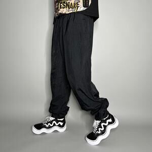 Vintage 90s USA Olympics Track Pants Mens XL Jet Black Nylon Joggers Lined
